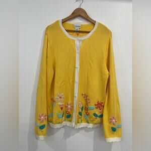 VTG Breckenridge Preppy Sweater Yellow Button Down Spring Cardigan Floral XL